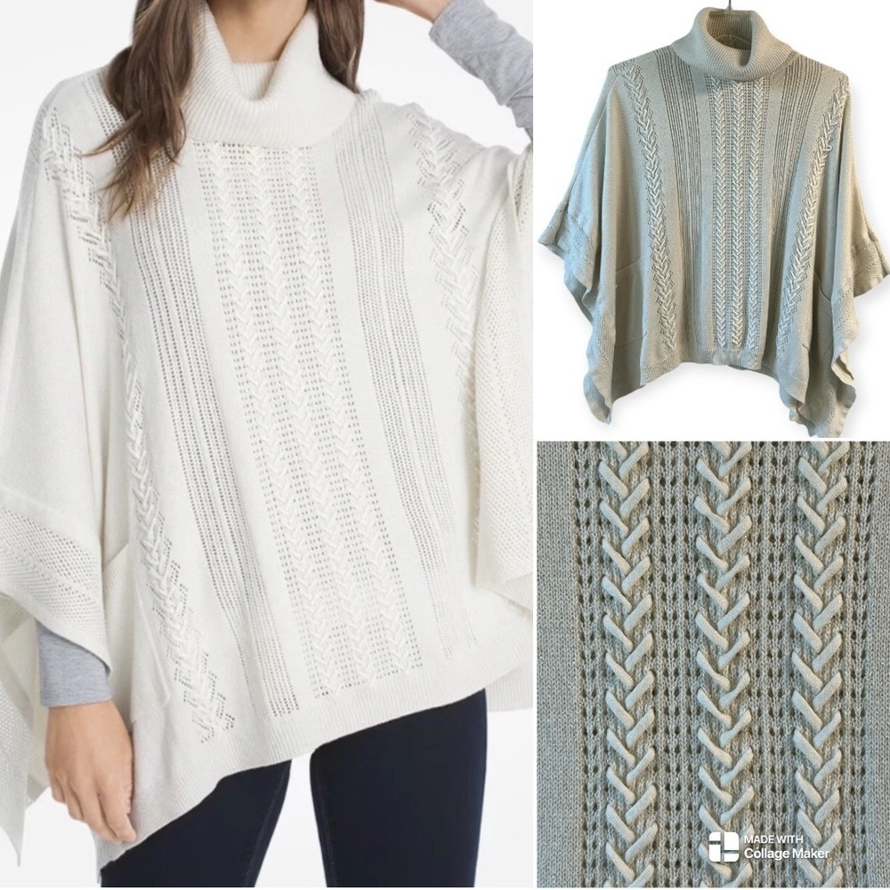 WHBM Wool Blend ivory weave turtleneck poncho